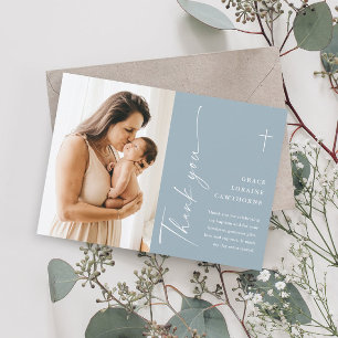 Modern Elegant Script Photo Baptism Thank You Card