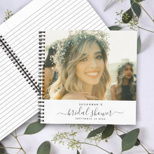 Modern Elegant Script Photo Bridal Shower Guest Notebook