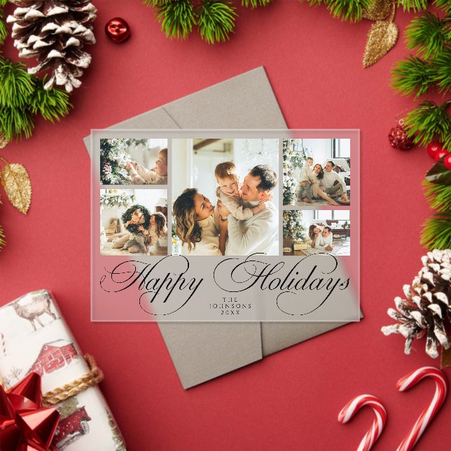 Modern Elegant Script Photo Collage Christmas Card Acrylic Invitations (Insitu (Holiday))