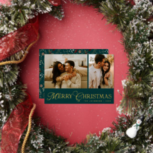 Modern Elegant Script Photo Collage Gold Christmas Foil Holiday Card