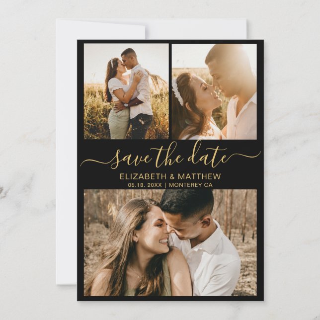 Modern Elegant Script Photo Collage Wedding Save T Save The Date (Front)