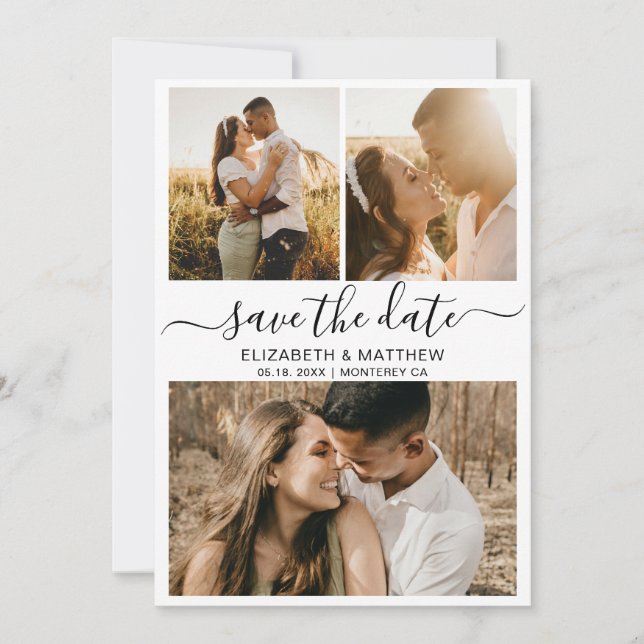 Modern Elegant Script Photo Collage Wedding Save T The Date (Front)