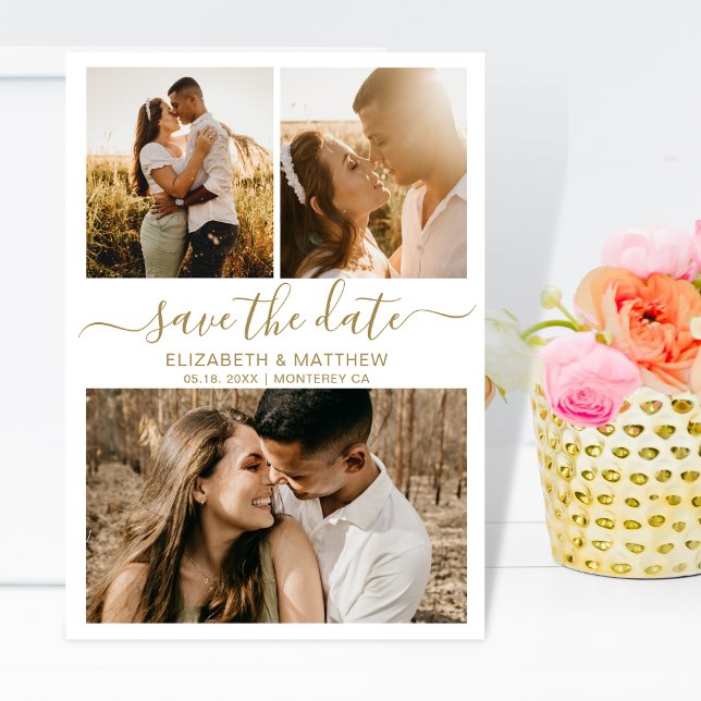 Modern Elegant Script Photo Collage Wedding Save The Date (Creator Uploaded)
