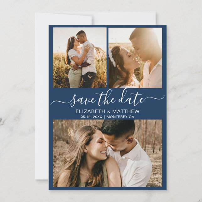 Modern Elegant Script Photo Collage Wedding Save The Date (Front)