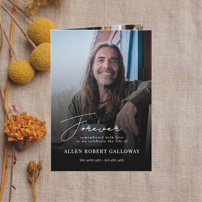 Modern Elegant Script Photo Folded Funeral Program Programme (Creator Uploaded)