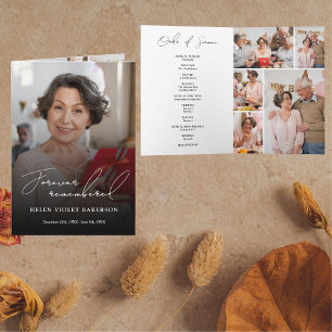 Modern Elegant Script Photo Folded Funeral Program Programme