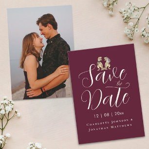 Modern Elegant Script Photo Funny Dinosaur Wedding Save The Date