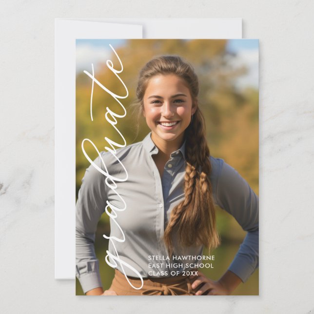 Modern Elegant Script Photo Graduation Announcement (Front)