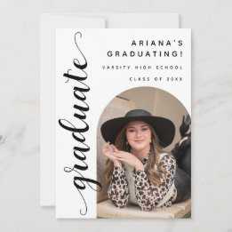 Modern Elegant Script Photo Graduation Open House Invitation