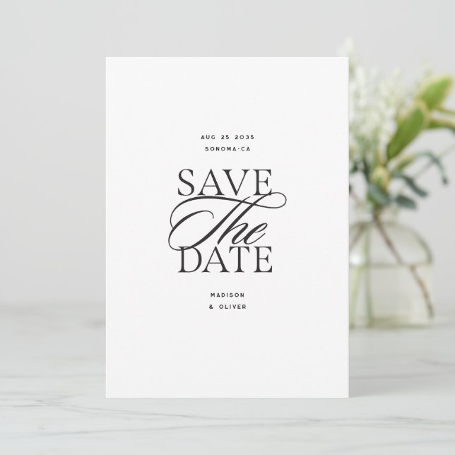 Modern Elegant Script Photo  Save The Date (Standing Front)