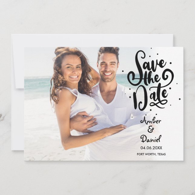 Modern Elegant Script Photo Save The Date Invitation (Front)