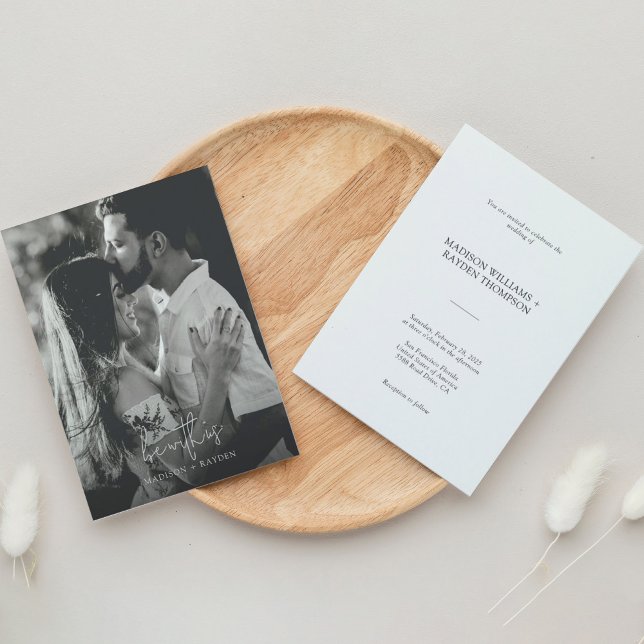 Modern Elegant Script Photo Simple Wedding Invitation (Creator Uploaded)