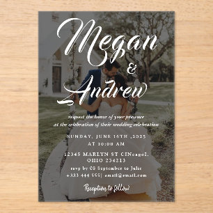 Modern Elegant Script Photo Wedding Acrylic Invitations