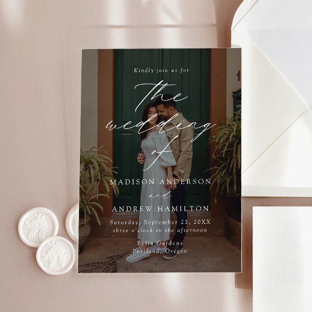 Modern Elegant Script Photo Wedding Acrylic Invitations (Creator Uploaded)