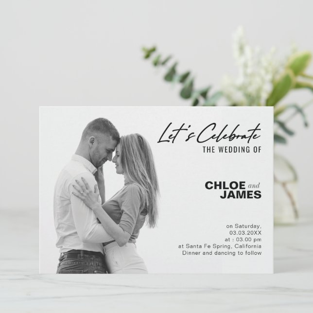 Modern Elegant Script Photo Wedding Invitation (Standing Front)