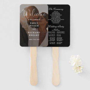 Modern Elegant Script Photo Wedding Program Hand Fan