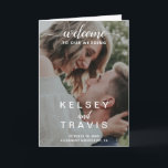 Modern Elegant Script Photo Wedding Programme<br><div class="desc">Minimalist photo wedding program with a simple design featuring "welcome to our wedding" along with your names,  date and location over your favourite picture.  Accent words are in an elegant handwritten script with swashes.  These modern and chic wedding programs coordinate well with any style of wedding.</div>