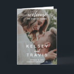 Modern Elegant Script Photo Wedding Programme<br><div class="desc">Minimalist photo wedding program with a simple design featuring "welcome to our wedding" along with your names,  date and location over your favourite picture.  Accent words are in an elegant handwritten script with swashes.  These modern and chic wedding programs coordinate well with any style of wedding.</div>