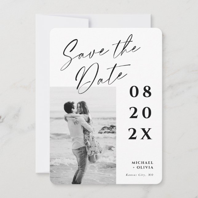 Modern Elegant Script Photo Wedding Save the Date (Front)