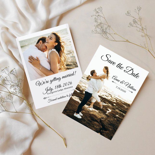 Modern Elegant Script Photo Wedding Save The Date (Creator Uploaded)