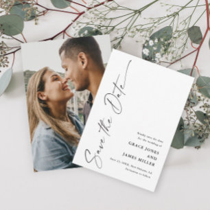 Modern Elegant Script Photo Wedding Save The Date