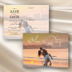 Modern Elegant Script Photo Wedding Save the Date  Announcement Postcard