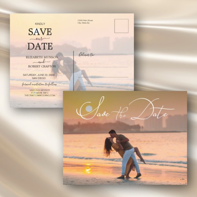 Modern Elegant Script Photo Wedding Save the Date  Announcement Postcard (Creator Uploaded)