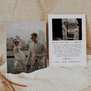 Modern Elegant Script Photo Wedding Thank You Card