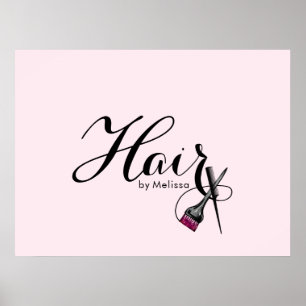 Modern Elegant Script Pink Hair Stylist Poster