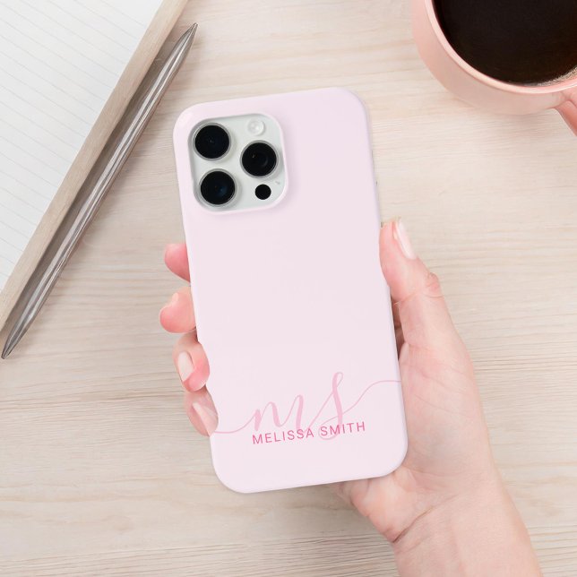 Modern Elegant Script Pink Initial Monogram Case-Mate iPhone Case (Creator Uploaded)