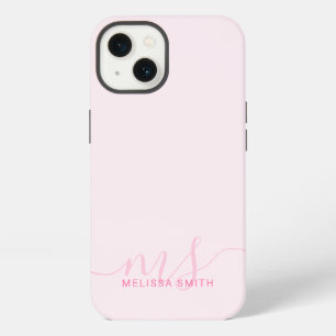 Modern Elegant Script Pink Initial Monogram iPhone 13 Case