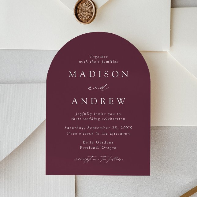 Modern Elegant Script Purple Arch Wedding Invitation (Creator Uploaded)