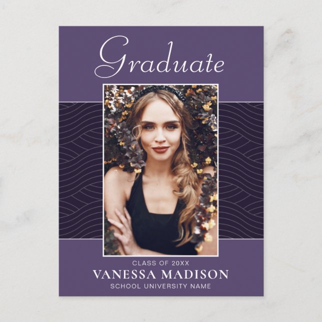 Modern | Elegant Script Purple Violet 1 Photo Grad Postcard (Front)