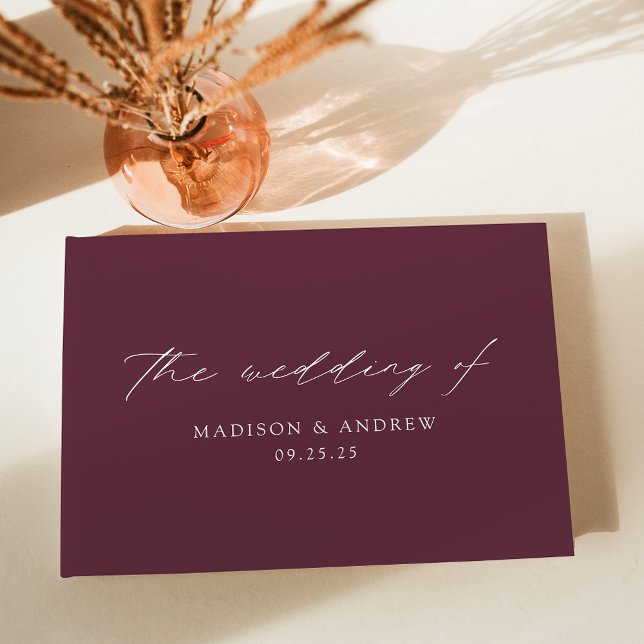 Modern Elegant Script Purple Wedding Guest Book (Creator Uploaded)