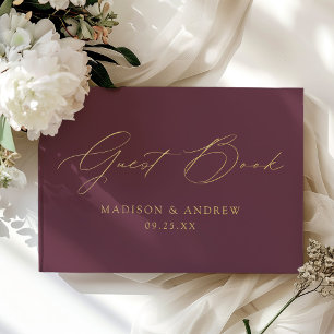 Modern Elegant Script Purple Wedding Guest Book