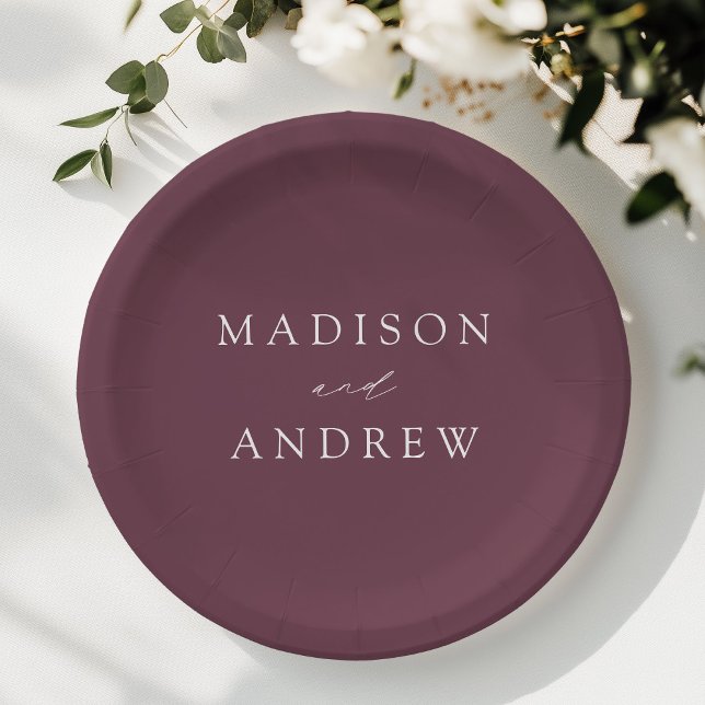 Modern Elegant Script Purple Wedding Paper Plate (Creator Uploaded)