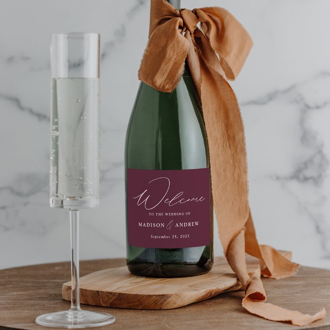Modern Elegant Script Purple Wedding Sparkling Wine Label (Creator Uploaded)