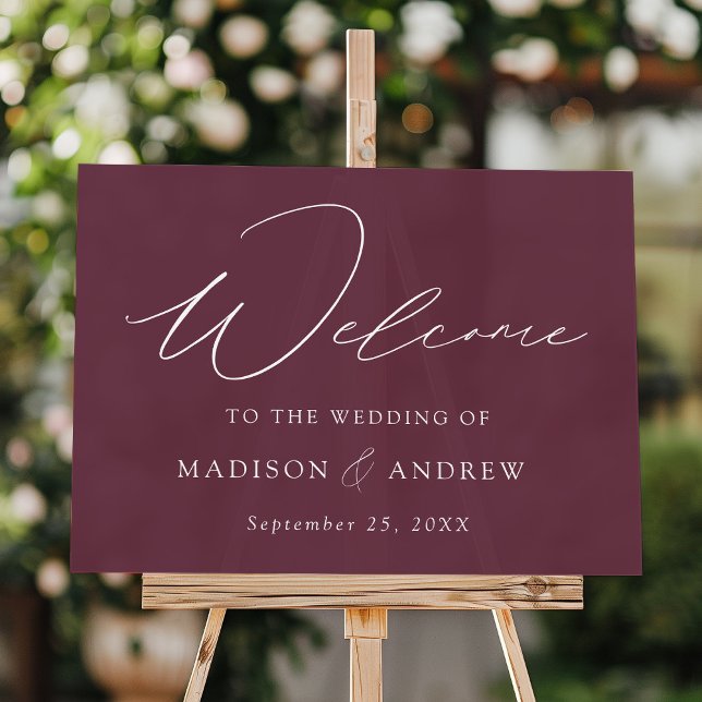 Modern Elegant Script Purple Wedding Welcome Acrylic Sign (Creator Uploaded)