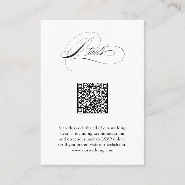 Modern Elegant Script QR Code Wedding Details Enclosure Card (Front)