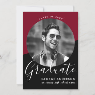 Modern Elegant Script Red Black   Photo Graduation Invitation