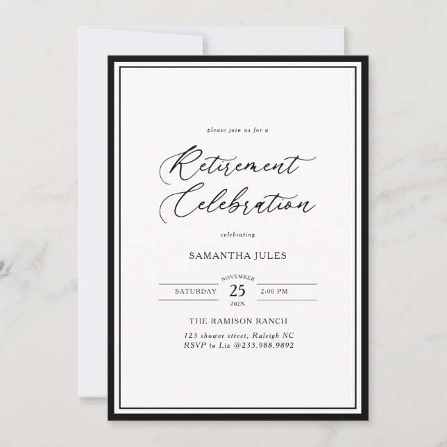 Modern Elegant Script Retirement Celebration Invitation (Front)