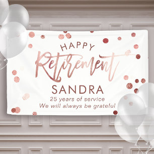 Modern Elegant Script Rose Gold Happy Retirement B Banner