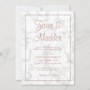 Modern Elegant Script Rose Gold Marble Wedding Invitation