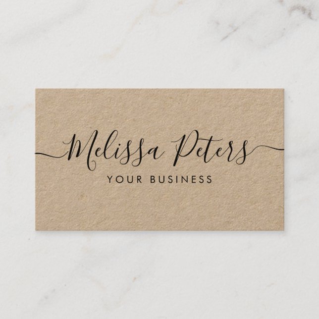 Modern Elegant Script Rustic Kraft Business Card (Front)