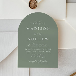 Modern Elegant Script Sage Green Arch Wedding Invitation
