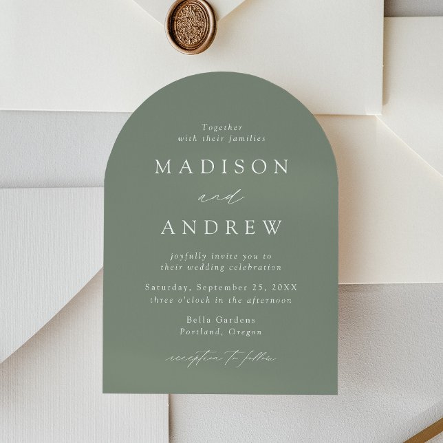 Modern Elegant Script Sage Green Arch Wedding Invitation (Creator Uploaded)