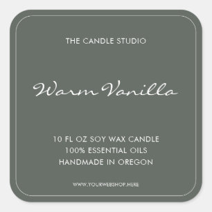 Modern Elegant Script Sage Green Packaging Candle Square Sticker
