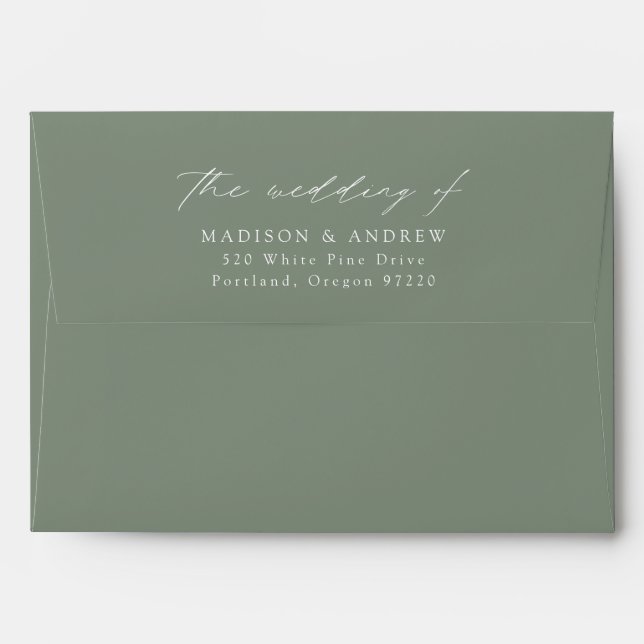 Modern Elegant Script Sage Green Wedding Envelope (Back (Top Flap))