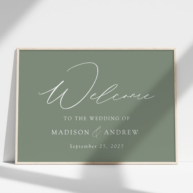 Modern Elegant Script Sage Green Wedding Welcome Poster (Creator Uploaded)