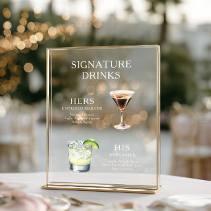 Modern Elegant Script Signature Drinks Cocktail Acrylic Sign